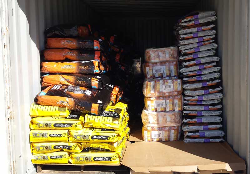 Bags of Dog Food in Connex Shipping Container